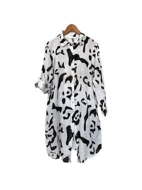Made In Italy 100% Linen Lagenlook Tunic Shirt Dress Roll Tab Sleeve Artsy Large